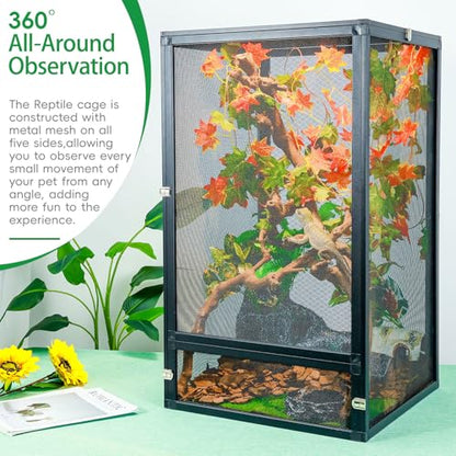 33 Gal Detachable and Foldable Reptile Butterfly Cage Terrarium, 360° Observation, Airflow, Interaction in Gecko Tank for Crested Geckos, Leopard Geckos, Chameleons, Bearded Dragons - size: 26x17x17 Inch
