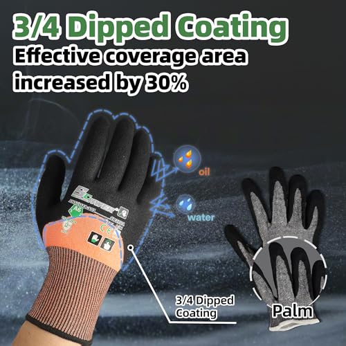 Schwer ANSI A6 Cut Resistant Gloves, CR3709 Cut Proof Work Gloves, Touch-screen Cutting Gloves, 3/4 Dipped Coating for Woodworking, Glass Metal Cutting, Construction, Fishing, M, 6 pairs - size: Medium, style: 6 Pairs