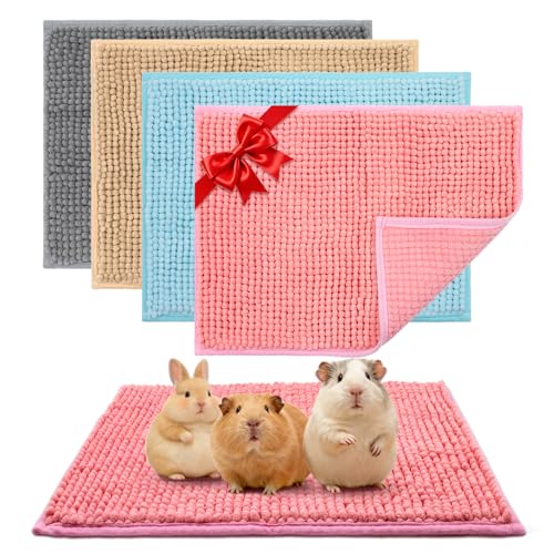 Guinea Pig Cage Liner, 4 PCS Washable Guinea Pig Bedding Fleece Mat, Reusable Pee Pads Mat for Small Animals, Reusable Bunny Rabbit Cage Liner Hamster Chinchilla Cage Accessories 16x12 Inch - color: Gray, Beige, Pink, Blue, size: 16x12'' - 4 PCS