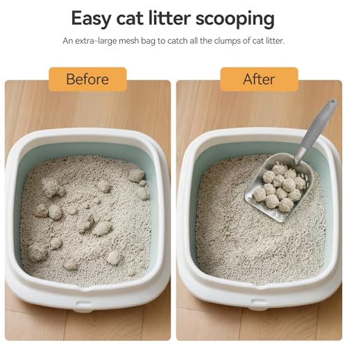 Cat Litter Scoop, Kitty Metal Scooper, Heavy Duty Aluminum Deep Sifter with Long Handle, Rustproof Durable Kitten Poop Shovel for Travel & Small Litter Box - color: Gray, size: Medium