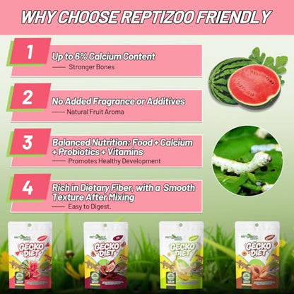 Crested Gecko Food, Fruit Mix Watermelon and Insects Complete Diet Gecko Food 2oz