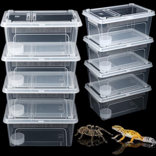 Irenare 8 Pcs Reptile Breeding Box Plastic Spider Terrarium Tarantula Feeding Box for Bearded Dragon Lizard Spider Gecko Scorpion(Vent Strips,Clear,10.6 x 7.4 x 4.7 Inch) - color: Clear, size: 10.6 x 7.4 x 4.7 Inch, style: Vent Strips