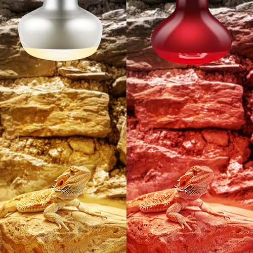 DXOPHIEX 2 Pack 100W Reptile Heat Lamp Bulbs Reptile Heat Bulbs, UVA Basking Bulb and Infrared Light Bulb Combo, Basking Light for Bearded Dragon, Turtles, Snake and Lizard - style: 100W Day & Night Heat Lamp