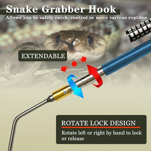 22"~64" Snake Grabber Hook Reptile Rattle Series Pick-up Handling Tool Kit for Catching Controlling Moving Snakes (Blue) - color: BLUE