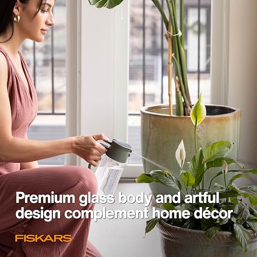 Fiskars 2-in-1 Mist & Pour Watering Can, Space Saving Glass Plant Mister with Thumb Pump Sprayer and Spout for Indoor Plants, Boost Humidity & Soak Roots of Houseplants, 17 oz, Modern Décor Style - size: Mist/Pour Combo