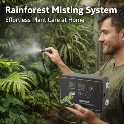 Rainforest Tank Timer Misting System with 360° Adjustable Nozzles, Quiet Touch Control, DC 5V, UK Plug - Smart Timing, Automatic Mist, Ideal for Reptile Humidity Control