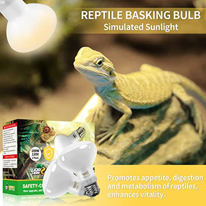 LUCKY HERP New Upgrade 100W Reptile Heat Lamp Bulb (3rd Gen, Safer), Amphibian Basking Spot Light Bulb, UVA Reptile Daylight Bulb for Turtle, Bearded Dragon, Lizard Heating Use (2 Pack) - color: 3rd Gen 100w Heat Lamp, size: 3rd Gen Reptile Heat Lamp