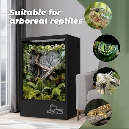 65 Gallon PVC Tall Reptile Tank/Terrarium, RepWild 24" x 18" x 36" Arboreal Reptile Habitat Enclosure with Sliding Door & Heavy-Duty Screen for Amphibians, Crested Gecko Lizard Chameleon - size: 24”W x 18”D x 36”H