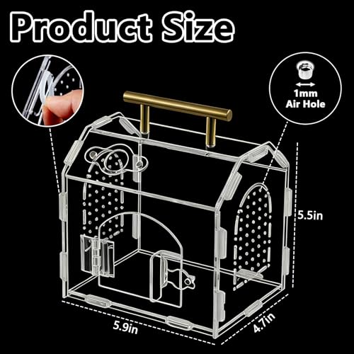 5.9" × 4.7" × 5.5" Acrylic Enclosure for Jumping Spiders & Tarantulas – Transparent Terrarium with Handle & Magnetic Door, Easy to Assemble and Feed - size: Handle House Acrylic Terrarium