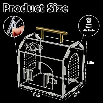 5.9" × 4.7" × 5.5" Acrylic Enclosure for Jumping Spiders & Tarantulas – Transparent Terrarium with Handle & Magnetic Door, Easy to Assemble and Feed - size: Handle House Acrylic Terrarium