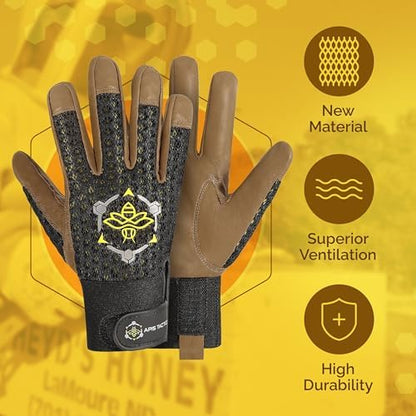 Professional Beekeeping Gloves, Premium 5mm Goatskin w/Patented Ventilation & Dexterity - Beekeeping Supplies - color: Black, size: Small