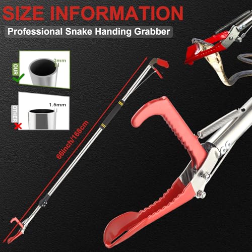 Snake Tong Reptile Grabber, 66 Inch Snake Clamping Tool for Safe Snake Handling and Rattlesnake CaptureMade of Stainless Steel tubing Sponge Handles and Plastic.