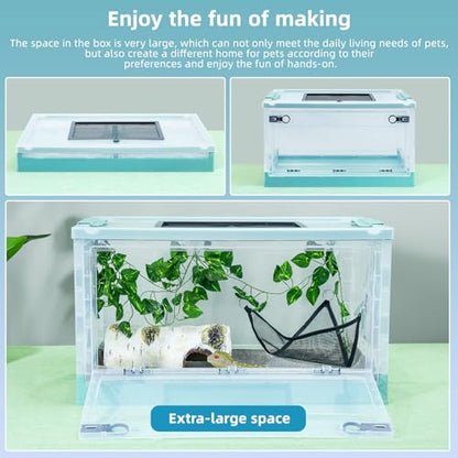 16" Foldable Reptile Terrariums Snake Tanks Enclosures for Bearded Dragons Iguanas Lizards Crested Geckos Clear Views Portability High-Temperature Resistant Iron Mesh (Blue, Small) - color: Blue