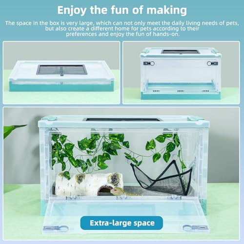 16" Foldable Reptile Terrariums Snake Tanks Enclosures for Bearded Dragons Iguanas Lizards Crested Geckos Clear Views Portability High-Temperature Resistant Iron Mesh (Blue, Small) - color: Blue