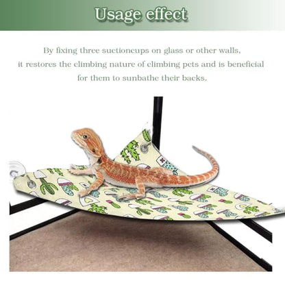 Bearded Dragon Hammock with Pillow, Swing Hanging Reptile Bed Lounger, Reptile Cover Substrate Tank Accessorie with Suction for Axolotl Bearded Dragon Geckos Lizard Terrariums Accessories