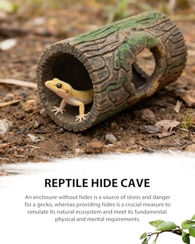 REPTITRIP 2 in 1 Magnetic Crested Gecko Hide, Reptile Hideout & Water Dish Food Bowl, Resin Hollow Log Cave, Reptile & Amphibian Habitat Hideouts
