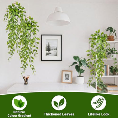 RAINFLOW 3PCS Fake Hanging Pea Vines - Fake Pea Pod Vine, Artificial Pea Hanging Vine, Fake Hanging Plants Artificial Plants Indoor Outdoor Artificial Plants for Shelf Room Decor Long Trailing Leaves