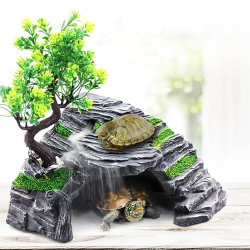 Reptile Box Shelter Terrarium Hideout Caves Turtle Ramp Basking Platform Habitat Decor Humidify Hide Cave Resin Rock - size: XL