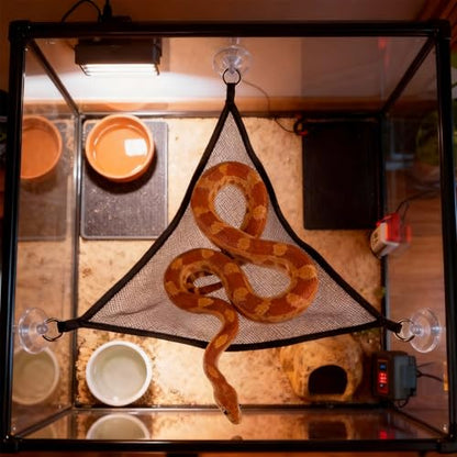 6-Ring Snake Climbing & Basking Hanging Hammock with Lounger Bed - Reptile Habitat Enrichment Accessories for Corn Snake Milk Snake Rosy Boa Tank, Lizard, Gecko Tank Decor - size: Small