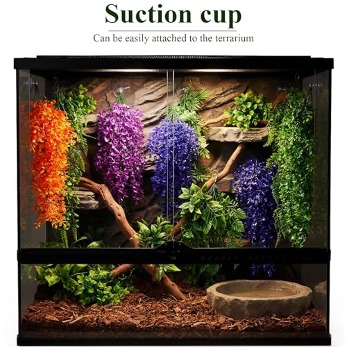 Suncalla 8 Pack Reptile Plants Terrarium Hanging Plant Vine Boston Climbing Terrarium Plant with Suction Cup for Bearded Dragons Lizard Crested Gecko Snake Crab Tank(Multicolor Series,4 Colors) - style: Multicolor Series