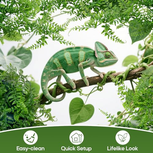 RAINFLOW 2PCS Reptile Plants for Terrarium - Fake Hanging Terrarium Plants, Artificial Boston Fern for Bearded Dragon Snake Geckos Hermit Crab Lizard Chameleon Turtle Reptile Decor(L30 xW5.1) - size: 30"x5.1"