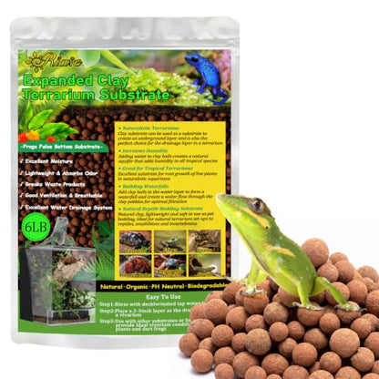 Riare 6LBS Expanded Clay Balls Terrarium Substrate for Reptiles - 100% Organic Lightweight Clay Pebbles Substrate Frogs False Bottom Substrate, Bioactive Terrarium Substrate for Drainage and Moisture - color: 6LB