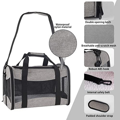 Cat Carrying Case - Pet Carrier Airline Approved, Protable and Breathable Pet Travel Carrier Removable Fleece Pad, Collapsible Cat Carrier Dog Carrier for Medium Cats Small Cats Dogs (X-L Grey&Black) - color: grey&black, size: 20.0"L x 13.0"W x 13.0"H