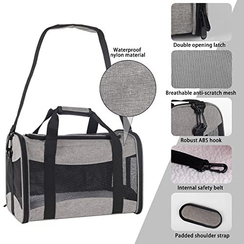 Cat Carrying Case - Pet Carrier Airline Approved, Protable and Breathable Pet Travel Carrier Removable Fleece Pad, Collapsible Cat Carrier Dog Carrier for Medium Cats Small Cats Dogs (Grey&Black M) - color: grey&black, size: 17.0"L x 11.0"W x 11.0"H