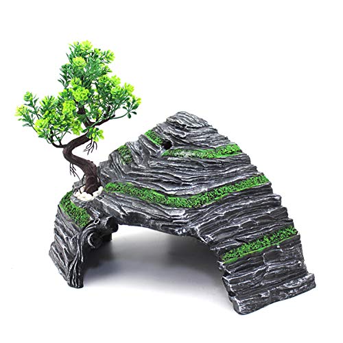 Reptile Box Shelter Terrarium Hideout Caves Turtle Ramp Basking Platform Habitat Decor Humidify Hide Cave Resin Rock - size: XXL