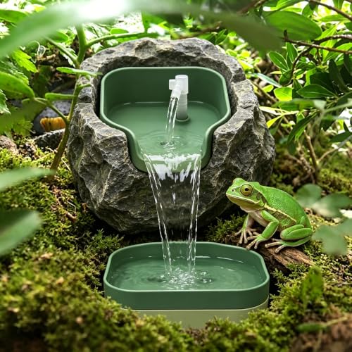 2026 New Reptile Water Bowl with Filtration System, Drinking Fountain, Bearded Dragon Tank Accessories, Reptile Habitat Waterfall for Bearded Dragon, Leopard Gecko, Chameleon, Snake