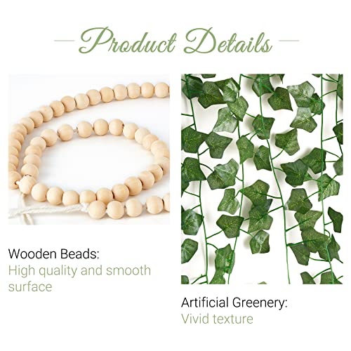 Mkono Hanging Fake Vines for Bedroom Wall Decor Artificial Plant Leaves with Wood Beads Set Indoor Greenery Ivy Garland for Living Room Apartment Christmas Wedding Party Teen Girl Room - size: Large