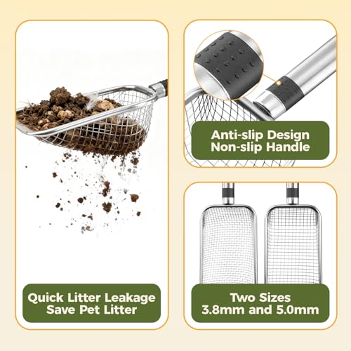 Chicken Poop Scooper, 2 Pack Chicken Coop Scoop Scoop Shovel Stainless Steel Metal Chicken Coop Cleaning Tool for Poop, Chicken Supplies, Cat Dog Rabbit Supplies(3.8mm+5.0mm) | Atiansen 2 Pack Stainless Steel Metal Chicken Poop Scooper (3.8mm+5.0mm)