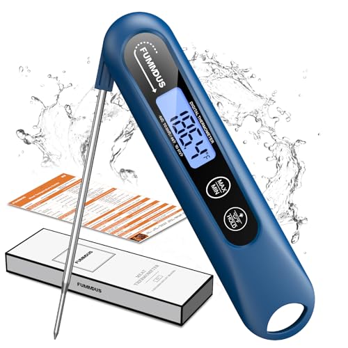 Digital Meat Thermometer - 2S Instant Read Food Thermometer with Backlight, Foldable Probe for Turkey BBQ Grill Smoker Candy, Essential Kitchen Cooking Gadget (Blue) - color: Navy Blue