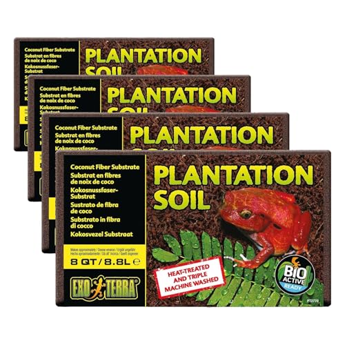 Exo Terra Plantation Soil, 8 Qt (8.8 L) - 100% Natural Terrarium Substrate | Increases Humidity, Stimulates Digging & Burrowing | Ideal for Natural Terrarium Setups & Live Plants (Pack of 4) - size: 8-Quart (Pack of 4)