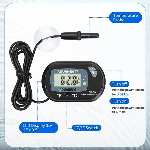 AQUANEAT Aquarium Thermometer, Fish Tank Thermometer, Digital Temperature Test, with Large LCD Display (1 Pack) - size: 1 Pack