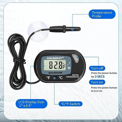 AQUANEAT Aquarium Thermometer, Fish Tank Thermometer, Digital Temperature Test, with Large LCD Display (6 Packs) - size: 6 Packs