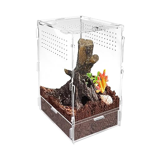 NANEEZOO Micro Habitat Terrariums with Locking Latch, 8x6x12 Inches Acrylic Reptile Tank with Water-tight Base, Arboreal Enclosure for Tarantula Jumping Spiders Small Tree Dwelling Reptiles (Arboreal)