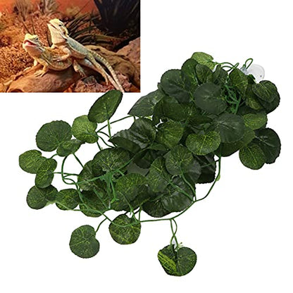 Pssopp Simulated Rattan Vine, EcoFriendly Plastic Hanging Plant False Vine for Aquarium Reptile Tank Decoration 2-2.5m Green Shell with Suction Cups