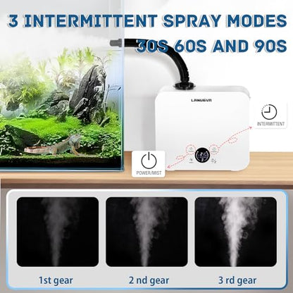 LANUEVA Reptile Humidifier, Quiet Reptile Fogger for Terrariums with Telescopic Hose & 2.5L Tank, Remote Control & Touch Screen, Timing Function, for Reptiles, Green Plants, Home Use