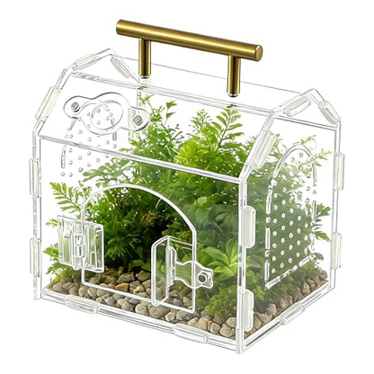 5.9" × 4.7" × 5.5" Acrylic Enclosure for Jumping Spiders & Tarantulas – Transparent Terrarium with Handle & Magnetic Door, Easy to Assemble and Feed - size: Handle House Acrylic Terrarium