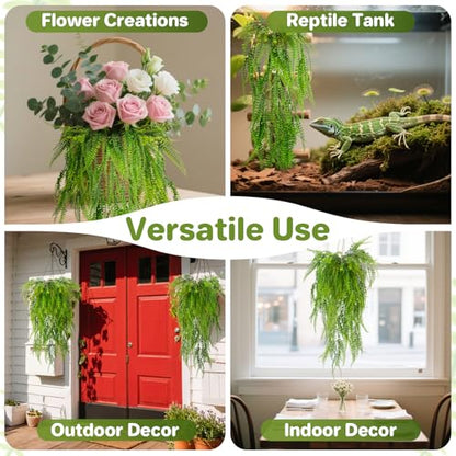 RAINFLOW 3PCS Artificial Terrarium Plants - Lifelike Reptile Habitat Vines, Fake Hanging Plants with Bendable Vine, Reptile Tank Accessories for Bearded Dragon, Chameleon, Lizard Snake Cage Decor