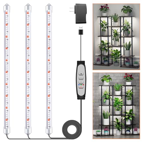 SDOVUERC Tri-Bars Grow Light Strips for Indoor Plants with Auto ON/Off Timer 6/12/18H, 5 Dimmable Levels for Shelves Plant Growing(Pack 1) - color: 3 Bars, size: 1 Pack