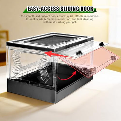Travel Foldable Reptile Terrarium with Sliding Door Portable Spider Enclosure, Lizard Cage, Plastic Habitat for Tarantula, Tree Frog, Leopard Gecko, Snake, Ventilated Terrarium Starter Kit Black - color: Black