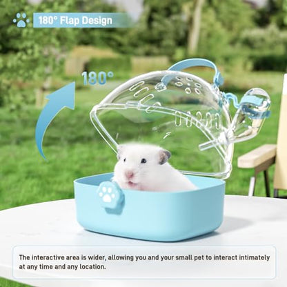BUCATSTATE Small Animal Carrier Cage with Water Bottle, Portable Hamster Travel Carrier Carry Case 7.24" L*6.69 W *6.42" H for Small Pets, Gerbils, Mice, Dwarf Hamster (Blue) - color: Blue