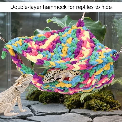Hand-Knitted Soft Reptile Hammock Colorful Double-Layer Hammock for Bearded Dragon Tank Accessories Hanging Swing Hammocks for Lizard Gecko Chameleon Hide Triangular