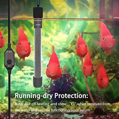 YOFOTHS Adjustable Mini Aquarium Heater 20-40 Gallons Submersible Small Fish Tank Heater 200W Digital Display Thermostat External Temperature Controller (200W) - size: 200W