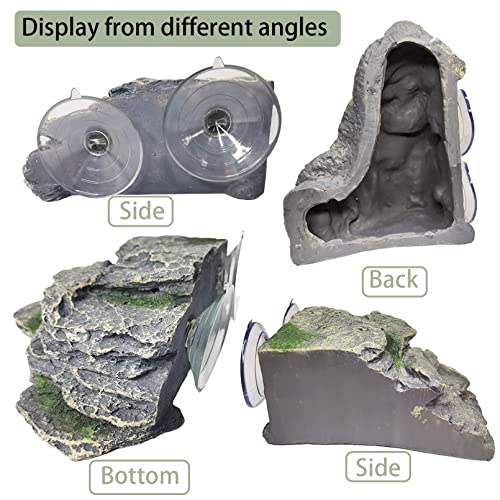 PINVNBY Turtle Basking Platform, Reptile Climbing Shale Resin Ledge Stone, Aquarium Ornament Rock Landscaping Decoration with Suction Cups for Frogs Newts Lizard (Large:7.1”Lx6.3”Wx2.7”H)