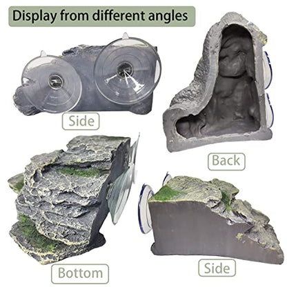 PINVNBY Turtle Basking Platform, Reptile Climbing Shale Resin Ledge Stone, Aquarium Ornament Rock Landscaping Decoration with Suction Cups for Frogs Newts Lizard (Large:7.1”Lx6.3”Wx2.7”H)
