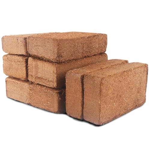 Premium Organic Coconut Coir Bricks - 8 Pack Coco Coir Bricks for Planting, Gardening, and Potting Soil Substrate. Low EC & pH Balanced 100% Organic Peat Moss Mix with Fiber from Coconut Husks - size: 8Pack