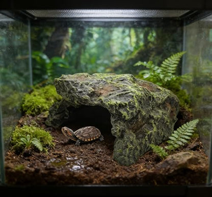 M2cbridge Aquarium Fish Hide Cave Reptile Hideout Cave Terrarium Amphibians Habitat Decor(Cave+ Water Dish) - style: Cave+ Water Dish